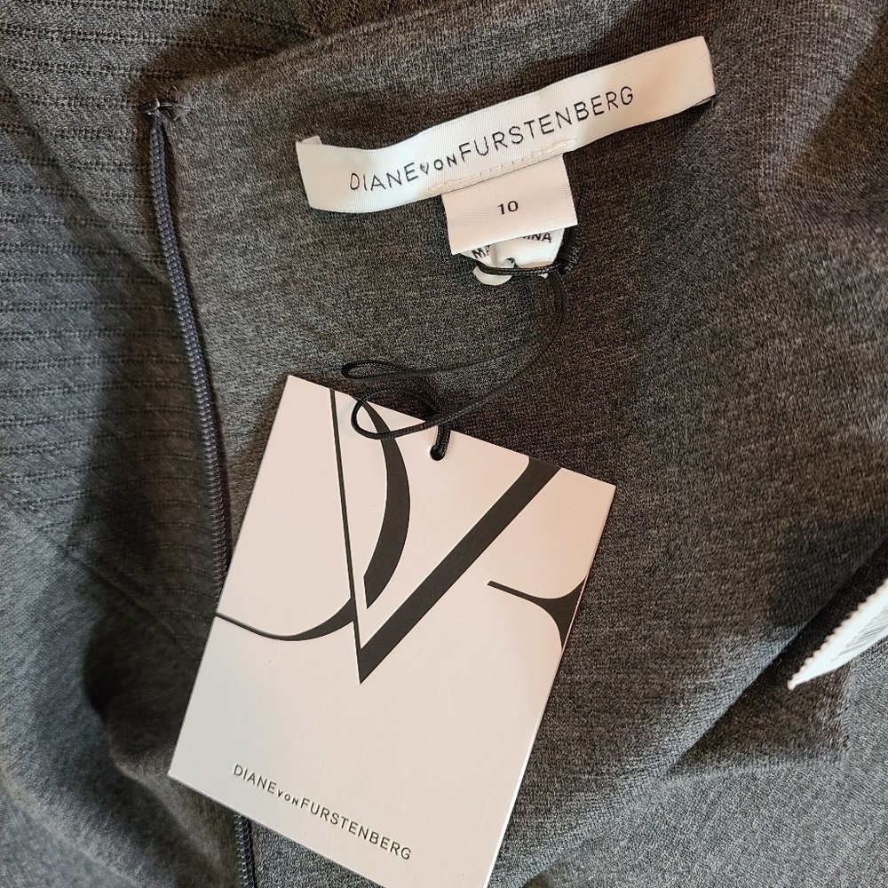 Diane Von Furstenberg Gray Sleeveless  V-Neck Fit Flare Work Mini Dress‎ 10 NWT - Picture 8 of 10